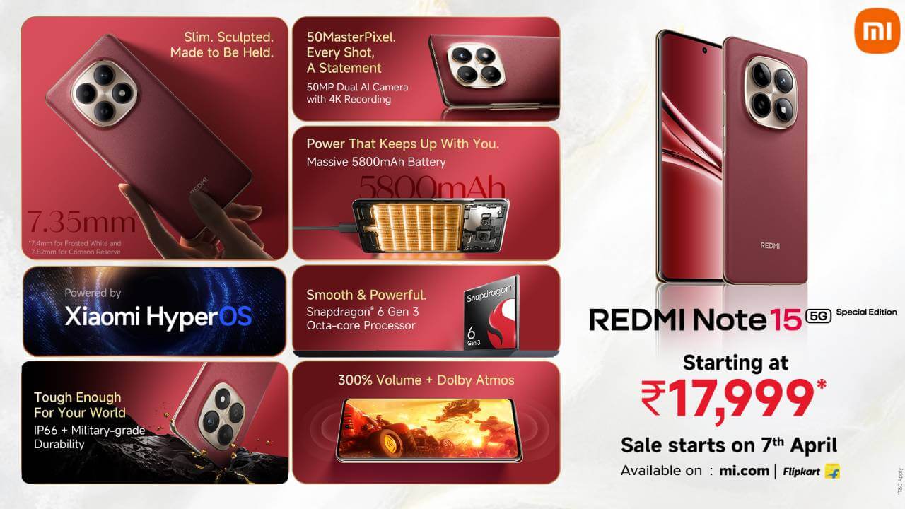 5800mAh बैटरी वाले Redmi Note 15 SE की 7 अप्रैल से सेल, 17999 रुपये से शुरुआत
