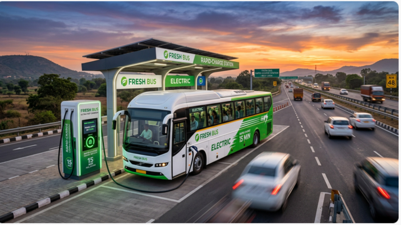 15 मिनट में चार्ज होगी इलेक्ट्रिक बस! Fresh Bus बना रही भारत का पहला रैपिड-चार्ज हाइवे नेटवर्क
