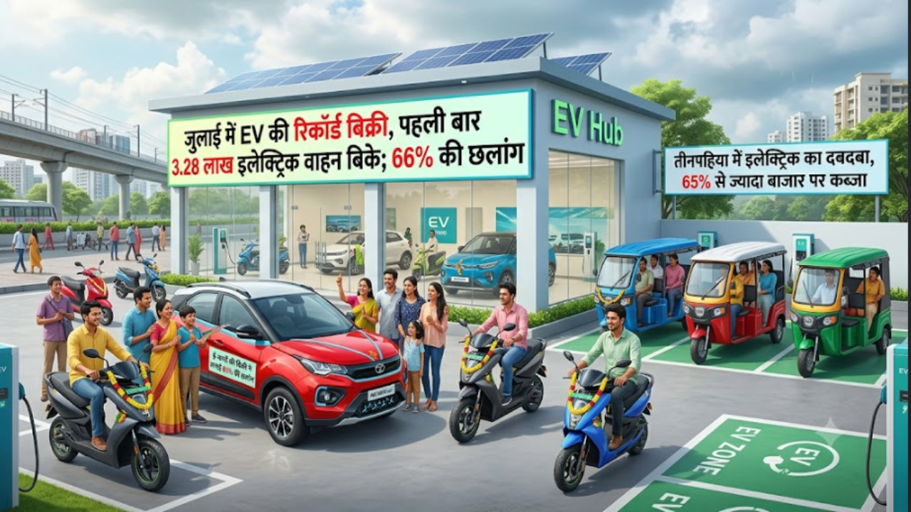 जुलाई में EV की रिकॉर्ड बिक्री, पहली बार 3.28 लाख इलेक्ट्रिक वाहन बिके; 66% की छलांग
