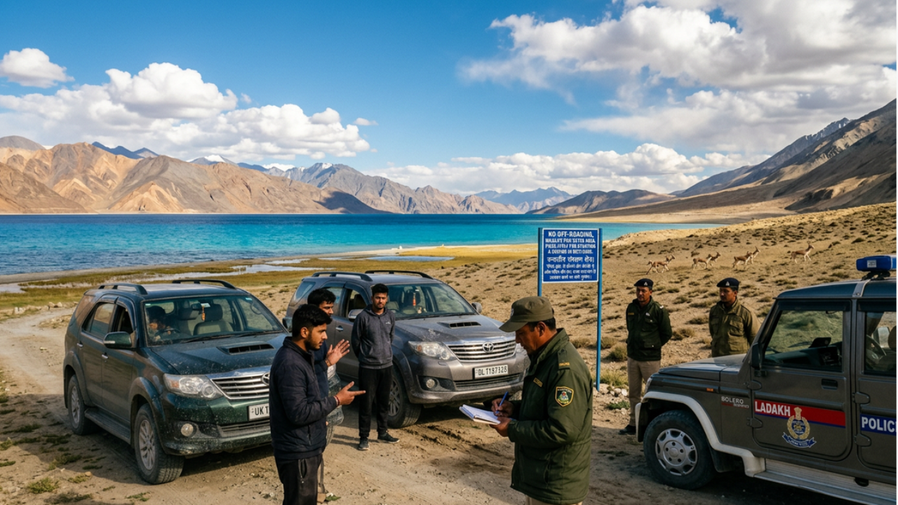 लद्दाख की पैंगोंग झील में स्टंट पड़ा भारी! चार टूरिस्ट्स पर 2 लाख रुपये का जुर्माना