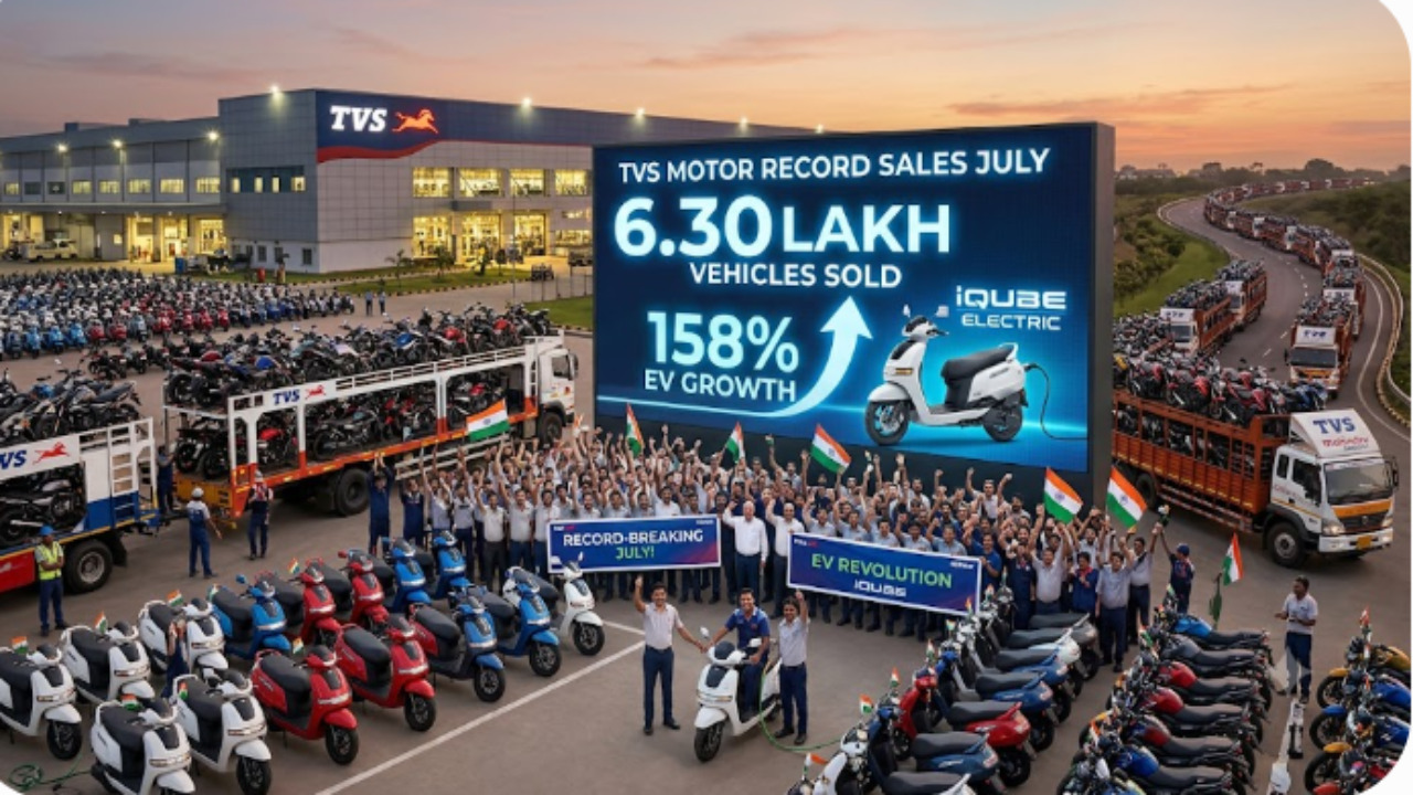 TVS Motor की रिकॉर्ड रफ्तार! जुलाई में पहली बार 6.30 लाख वाहनों की बिक्री