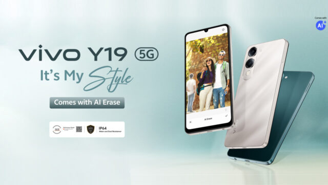 Discover the vivo Y19 5G featuring next-level design, a 5500 mAh BlueVolt battery, IP64 dust and water resistance, and advanced AI imaging